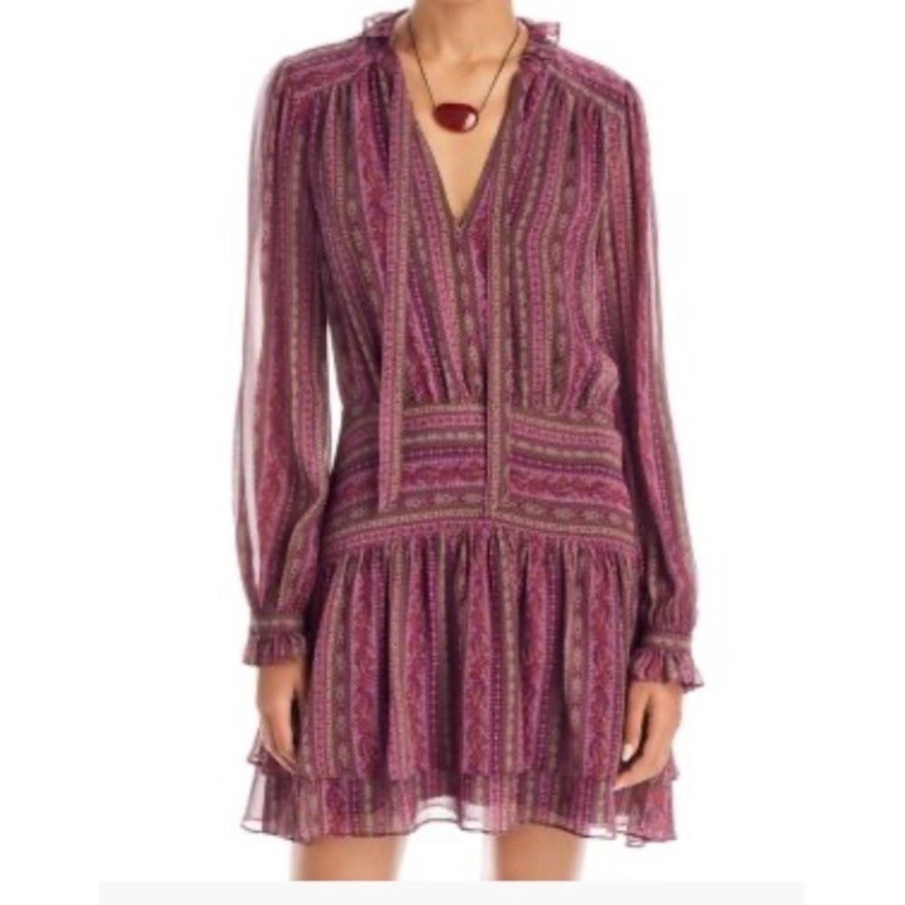 Paige Nantes Women's Beautiful Floral Lined Mini‎ Dress Deep Mauve 100% Silk-10